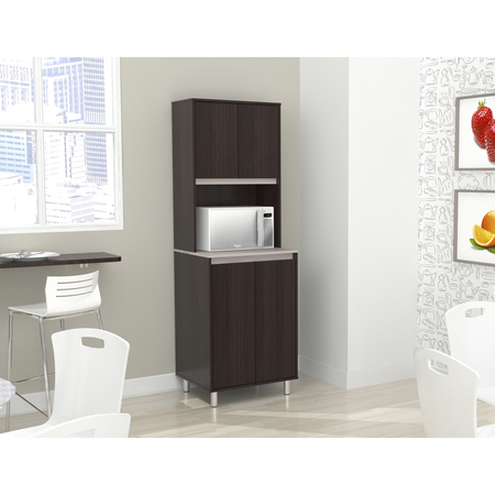 INVAL Breakroom Cabinet With 4-Doors and Open Space 23.62 in W x 11.89 in D x 70.87 in H in Espresso and Amber Grey AL-4013